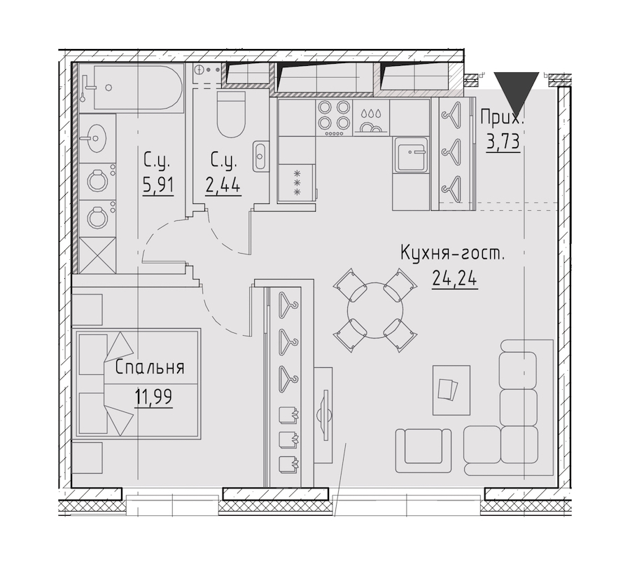 1-комнатная квартира 48.31 м², 6/9 эт., ЖК «LEGENDA Чёрная речка 41»